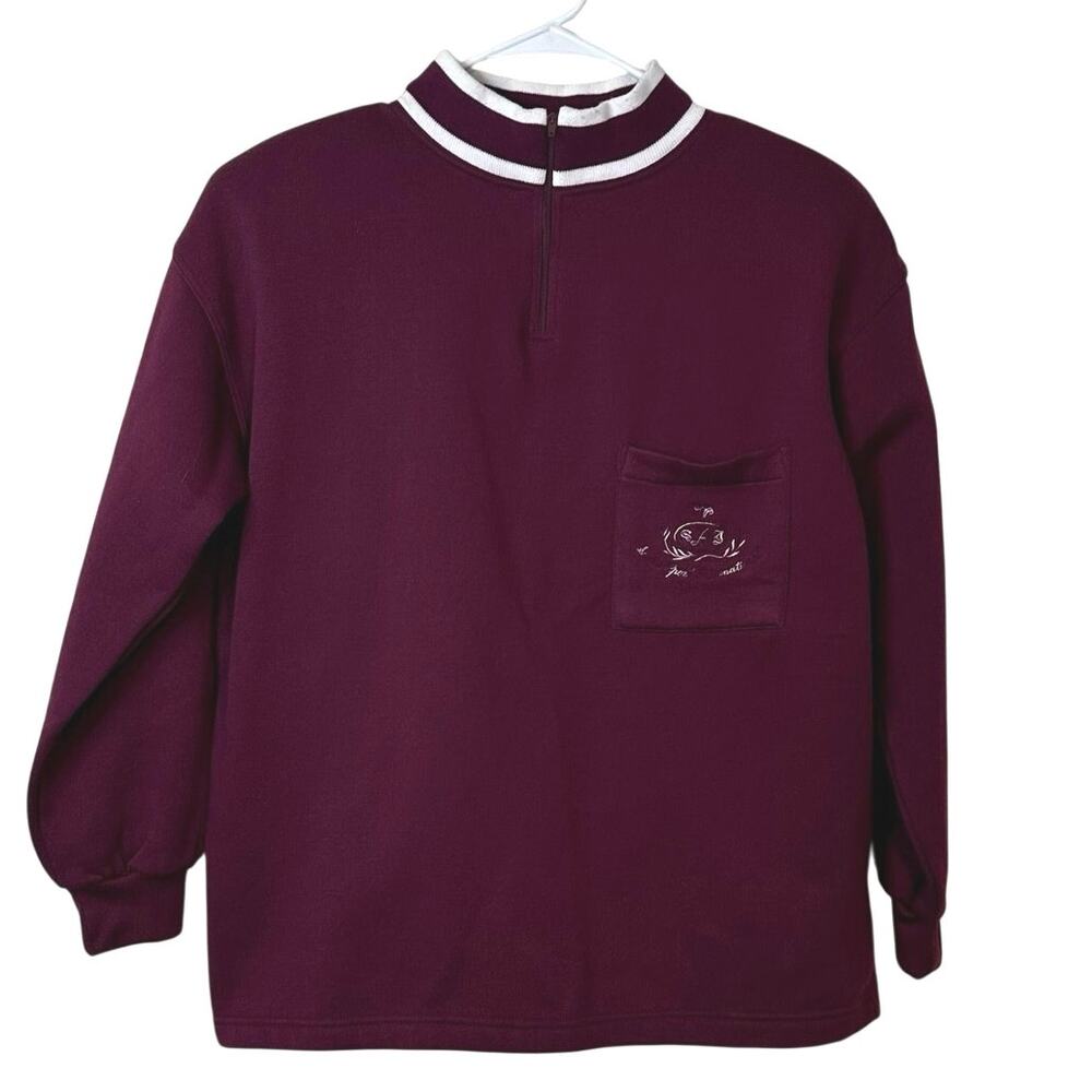 Adidas Vintage 90s Burgundy Mock Neck Quarter‎ Zip Sweatshirt Pullover Size M